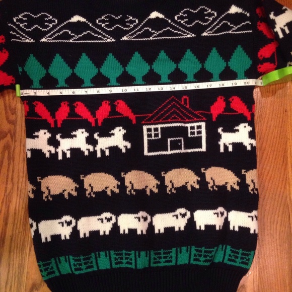 VTG Animal Farm Pig Sheep Lamp Wool Sweater Small - Picture 5 of 8